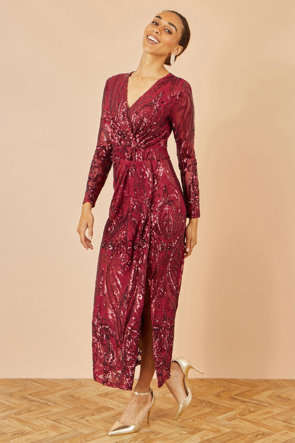 Yumi-red-burgundy-sequin-party-midi-dress