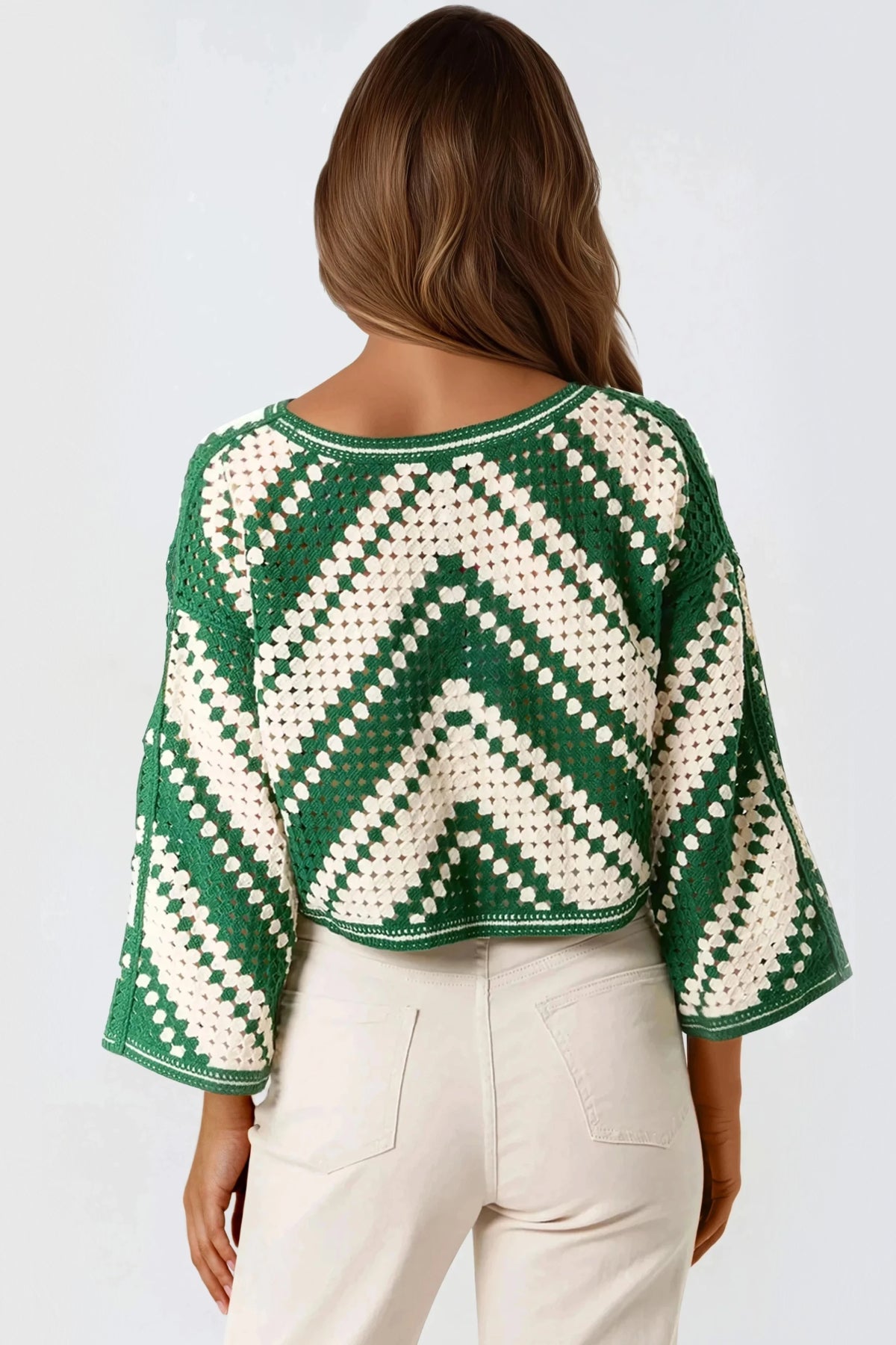 Aftershock London Green Crochet Cropped Jumper