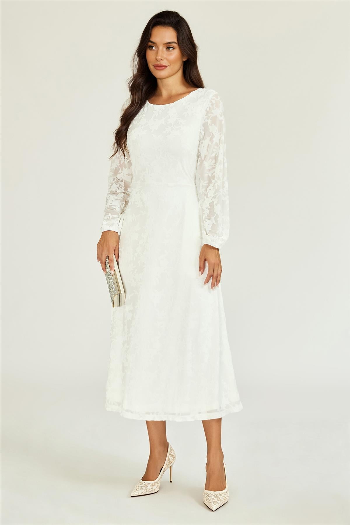 Floral Velvet Devore Long Sleeve Maxi Dress In Ivory