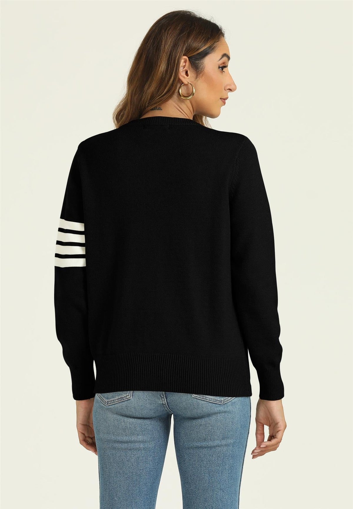 FS Collection Stripe Pattern Jumper Top In Black