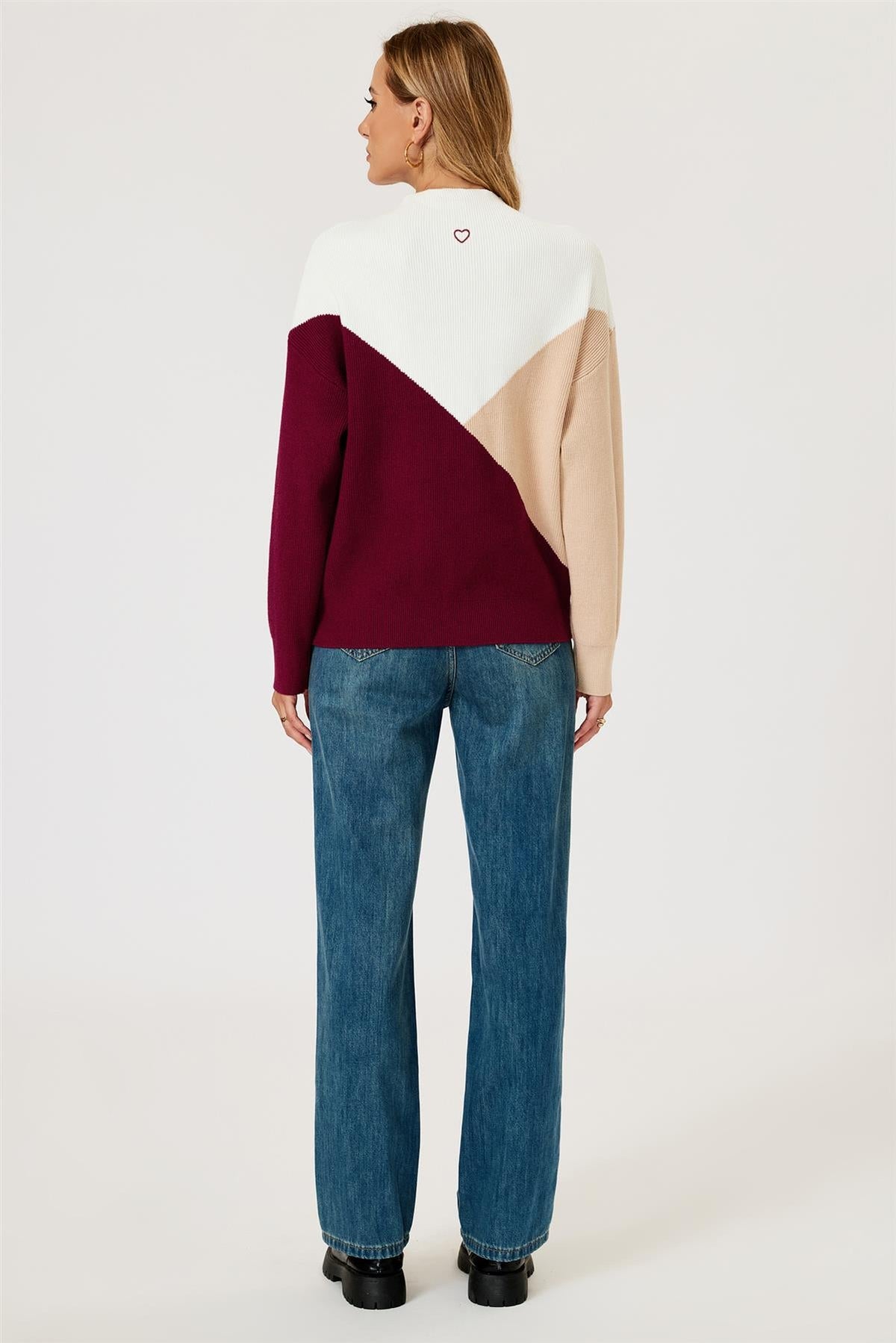 FS Collection Colour Block Jumper Top In Camel & Wine & White