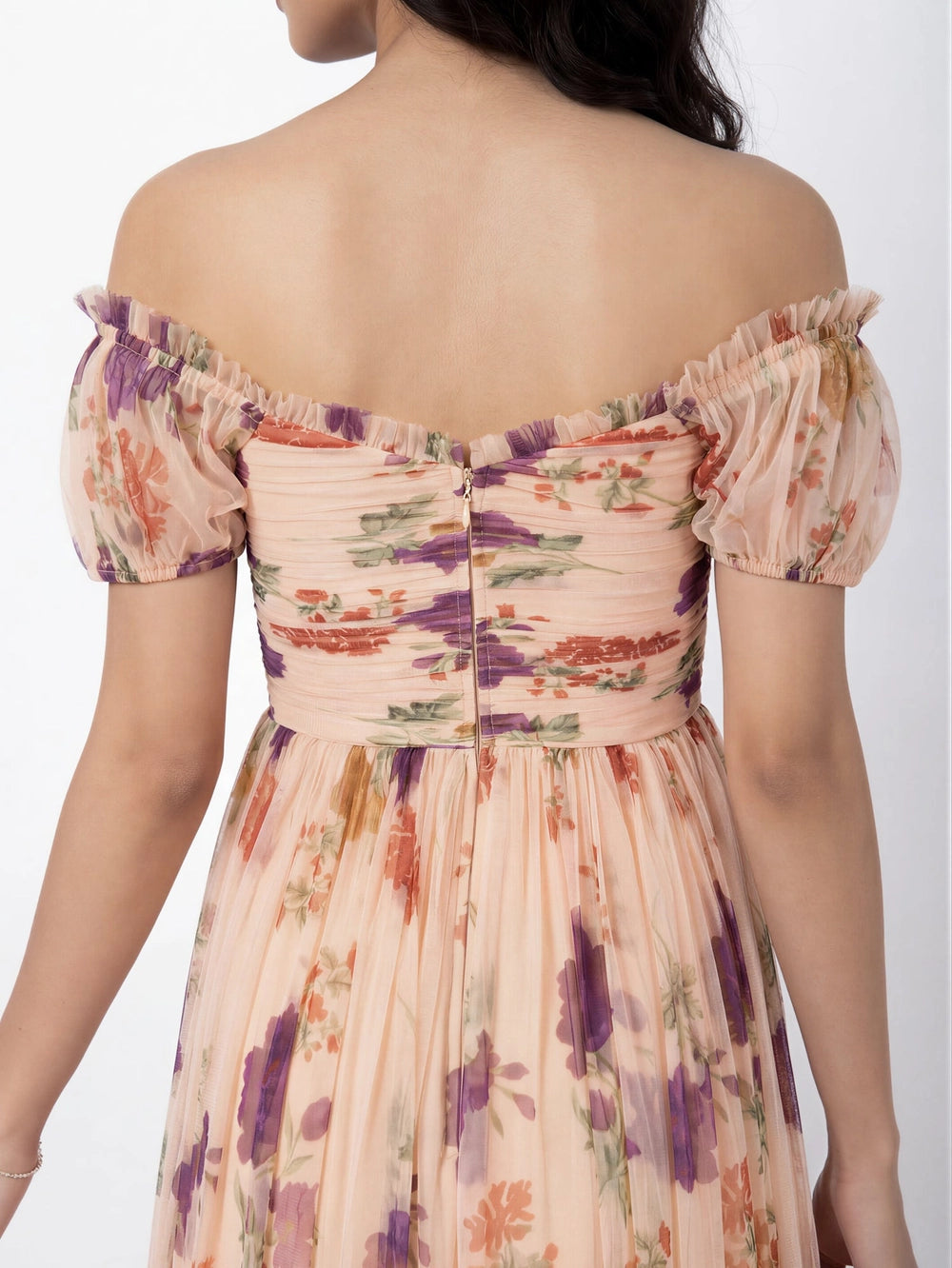 Anaya With Love Beige Floral Bardot Maxi Dress