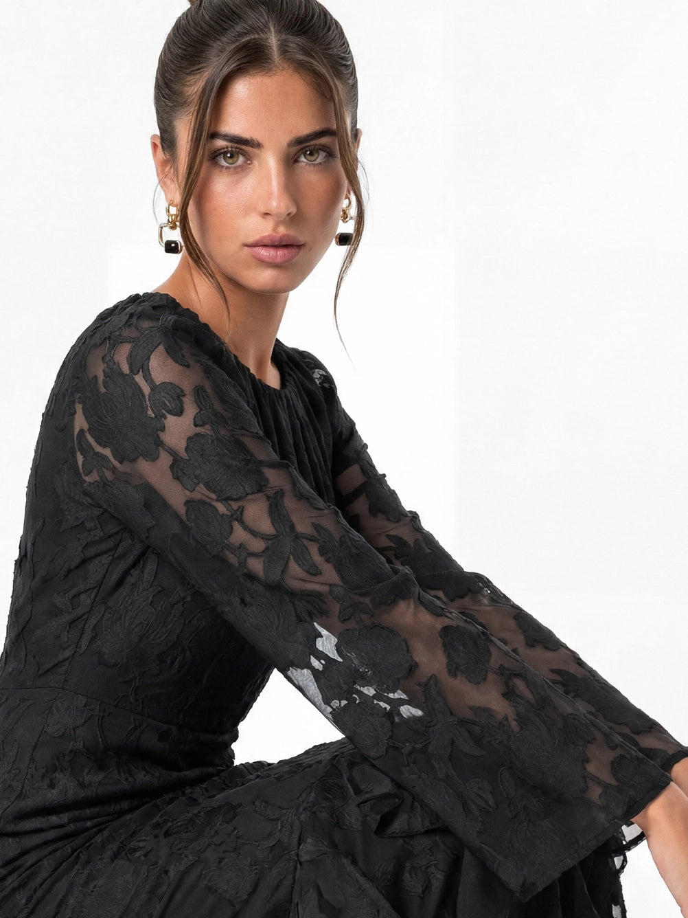 Anaya With Love Black Burnout Floral Waterfall Maxi Dress