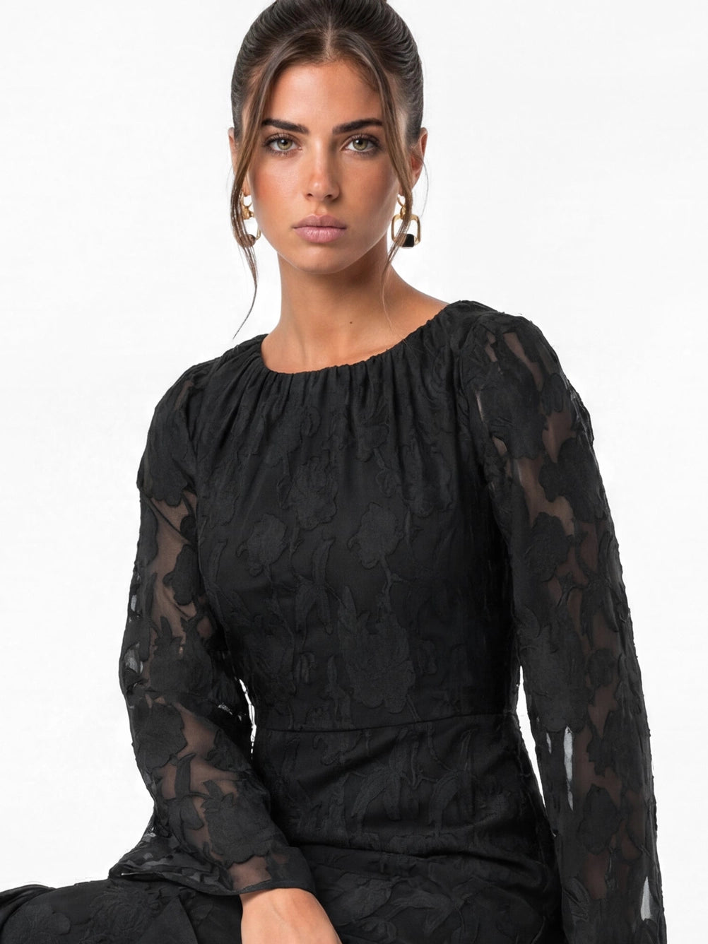 Anaya With Love Black Burnout Floral Waterfall Maxi Dress