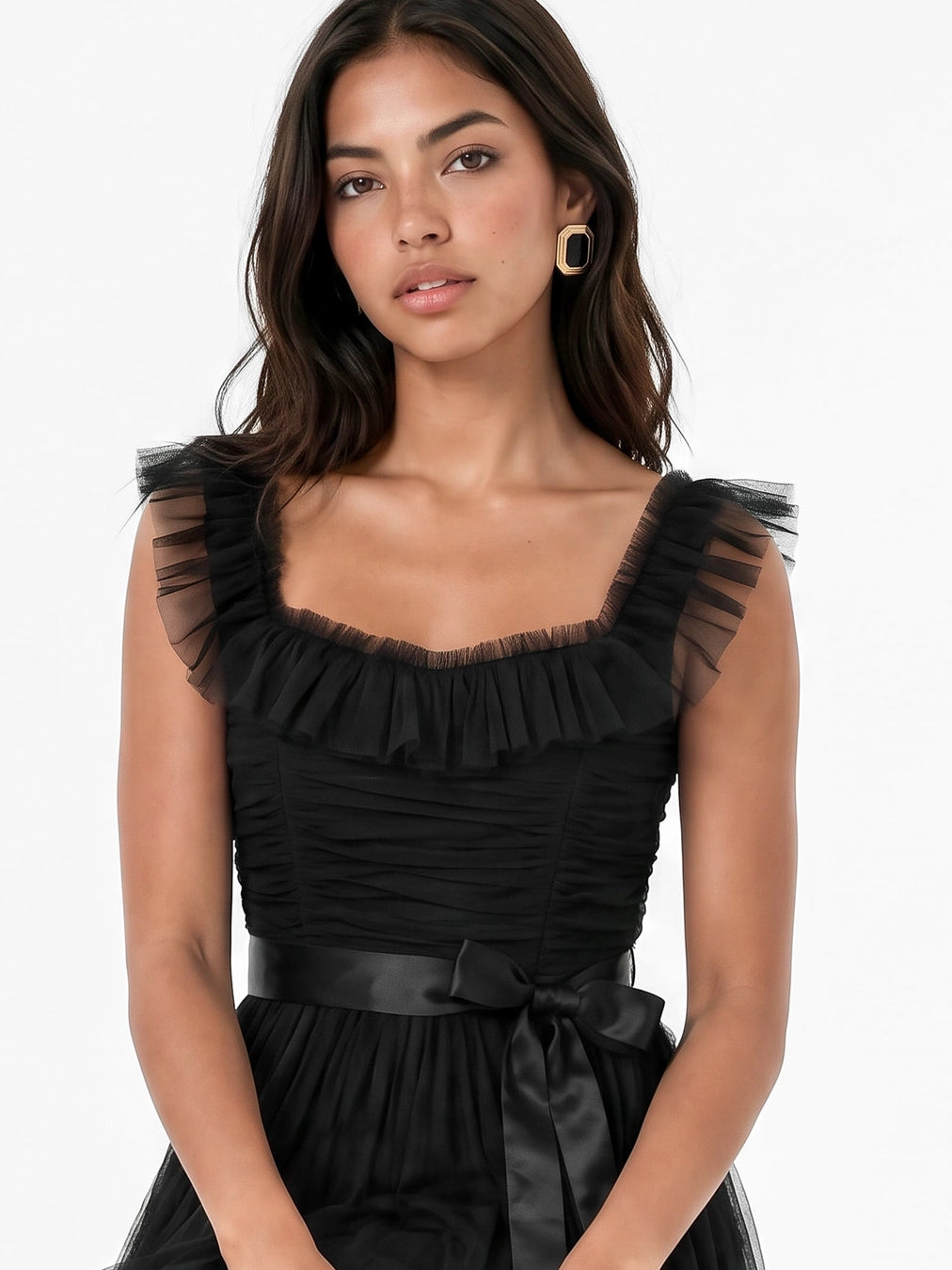 Anaya With Love Black Strappy Ruffle Tulle Maxi Dress