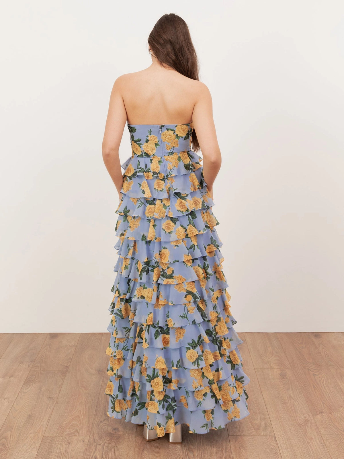 Anaya With Love Blue Floral Tiered Frill Maxi Dress