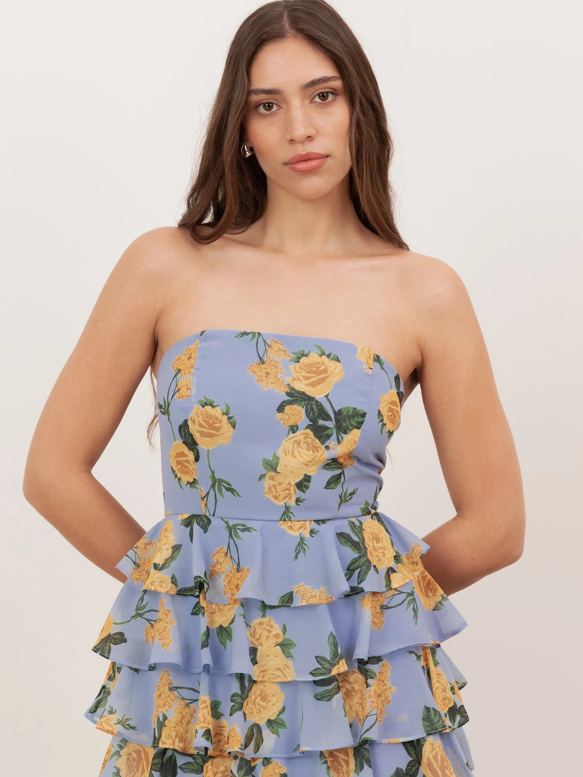 Anaya With Love Blue Floral Tiered Frill Maxi Dress