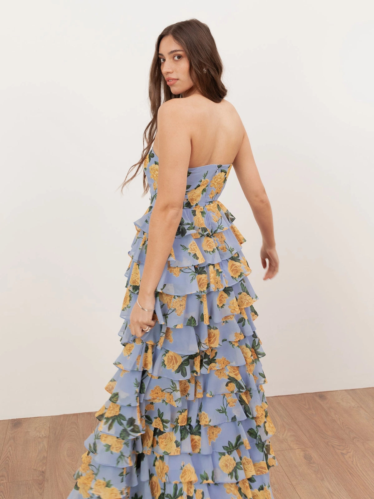 Anaya With Love Blue Floral Tiered Frill Maxi Dress