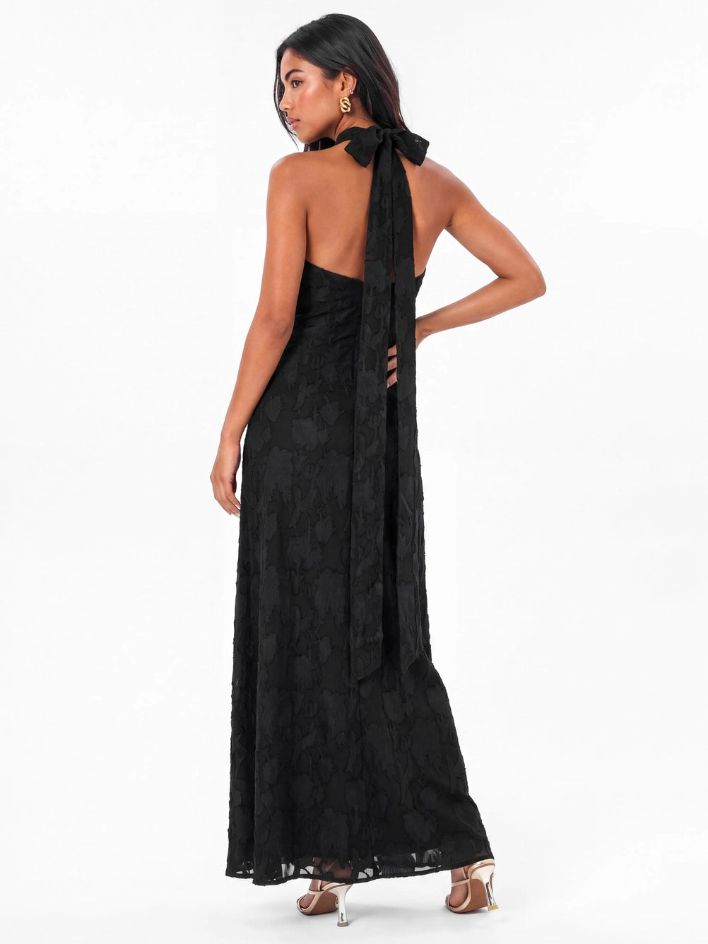 Anaya With Love Black Burnout Halterneck Maxi Dress