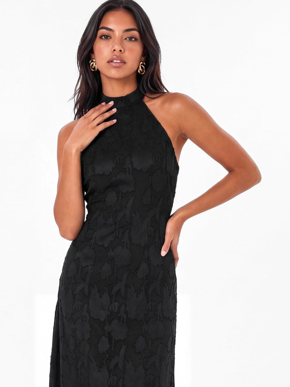 Anaya With Love Black Burnout Halterneck Maxi Dress