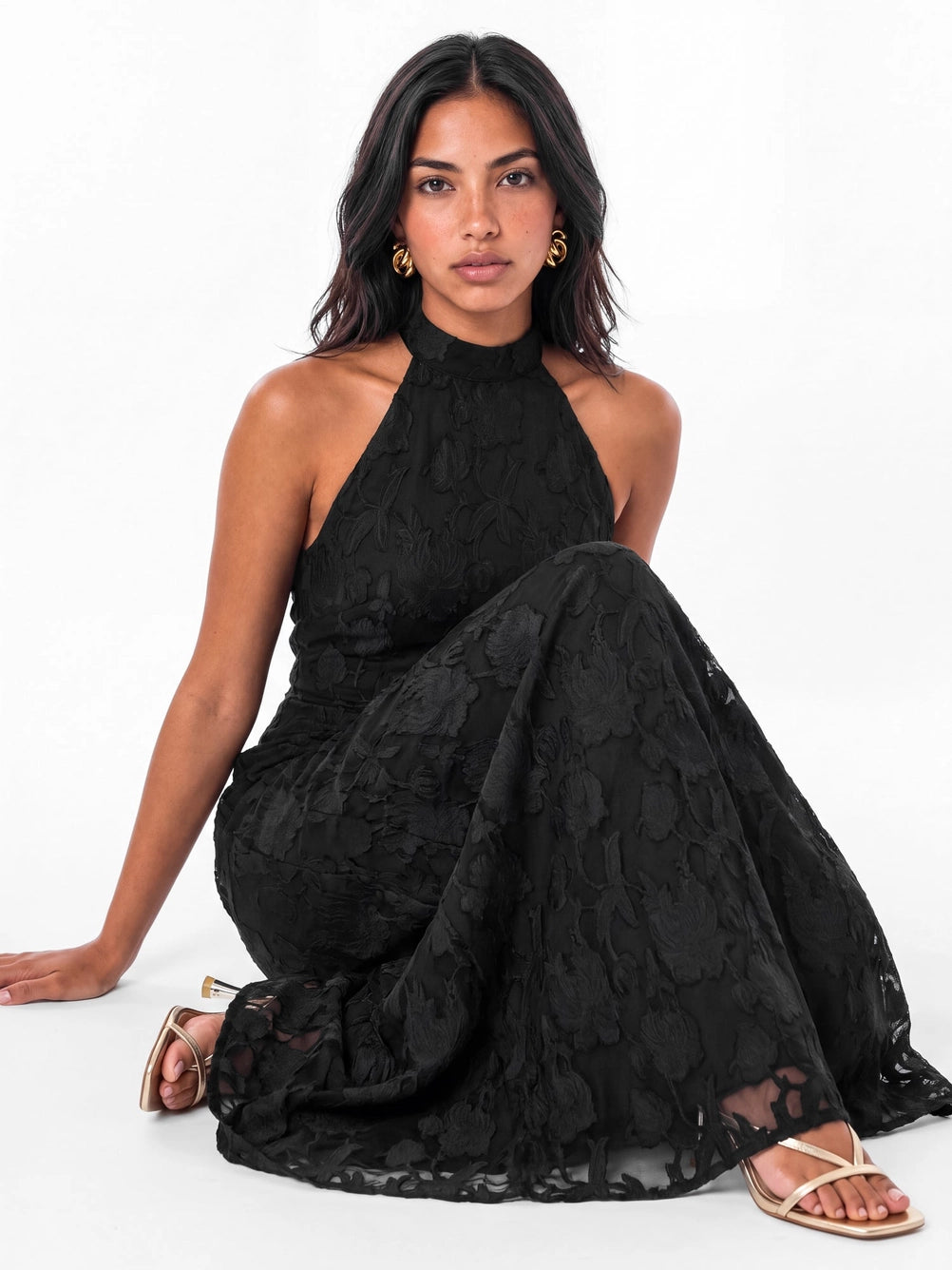 Anaya With Love Black Burnout Halterneck Maxi Dress