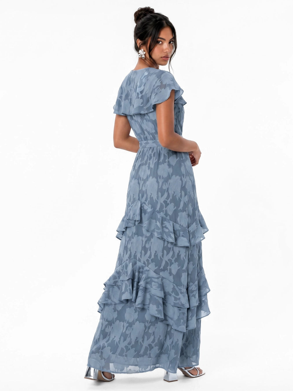 Anyaya With Love Opal Blue Burnout Floral Maxi Dress