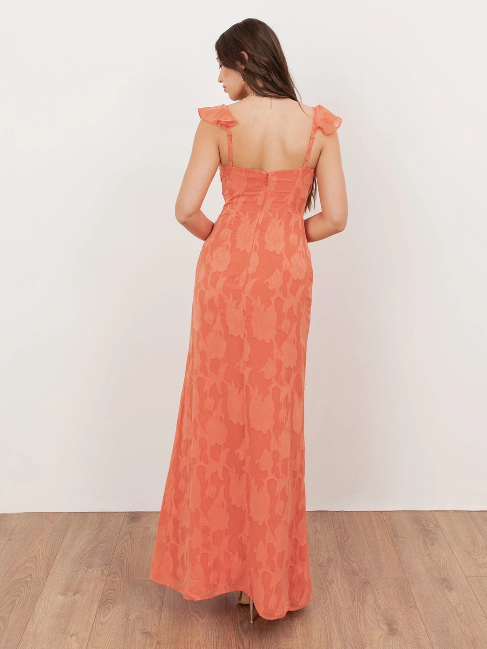 Anaya With Love Orange Burnout Strappy V Neck Maxi Dress