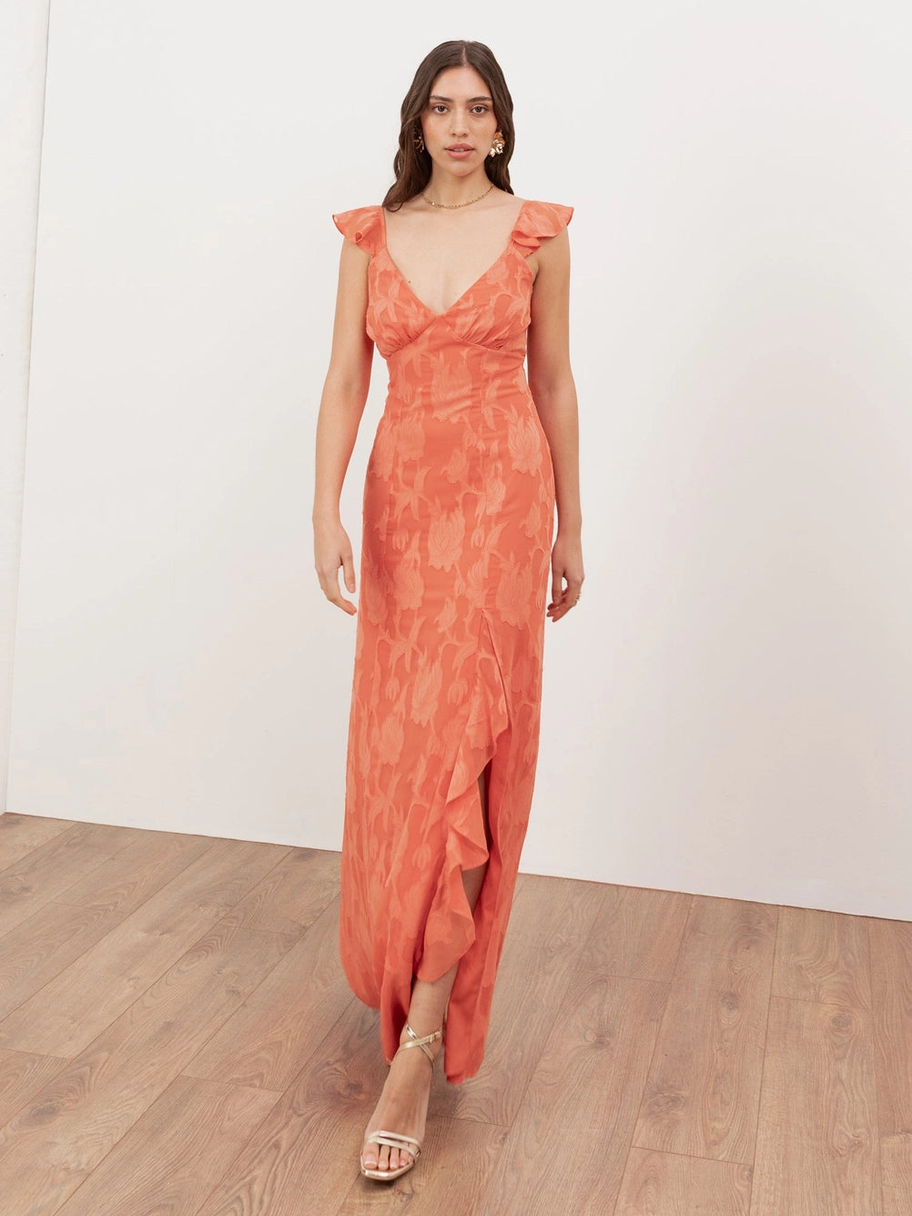 Anaya With Love Orange Burnout Strappy V Neck Maxi Dress