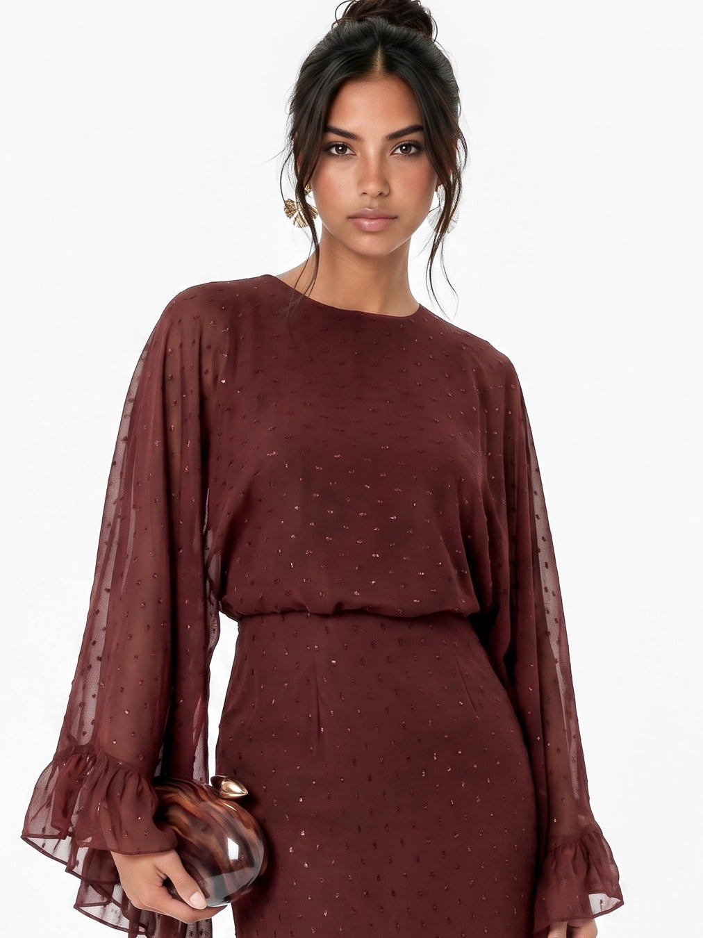 Anaya With Love Chocolate Brown Oversized Ruffle Cape Sleeve Maxi Dress