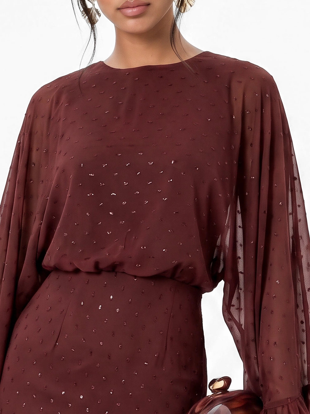 Anaya With Love Chocolate Brown Oversized Ruffle Cape Sleeve Maxi Dress