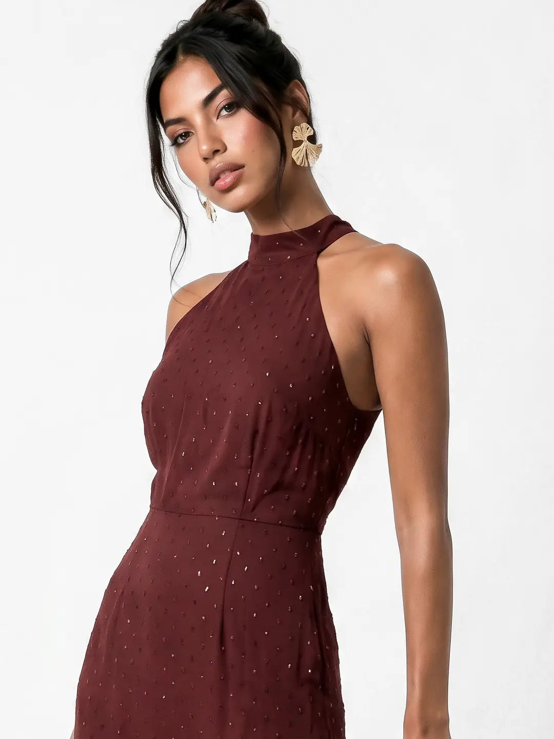 Anaya With Love Chocolate Ruffle Halterneck Maxi Dress