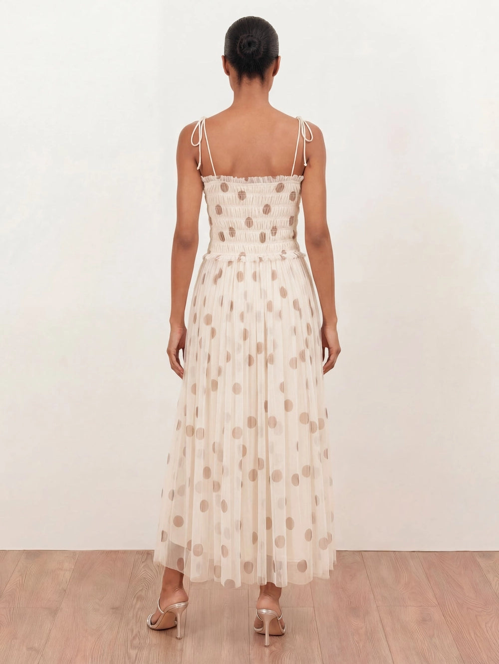 Anaya With Love Polka Dot Shirred Bow Cami Sun Midaxi Dress