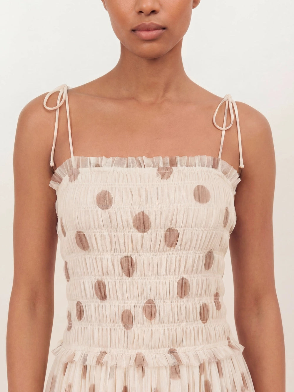 Anaya With Love Polka Dot Shirred Bow Cami Sun Midaxi Dress