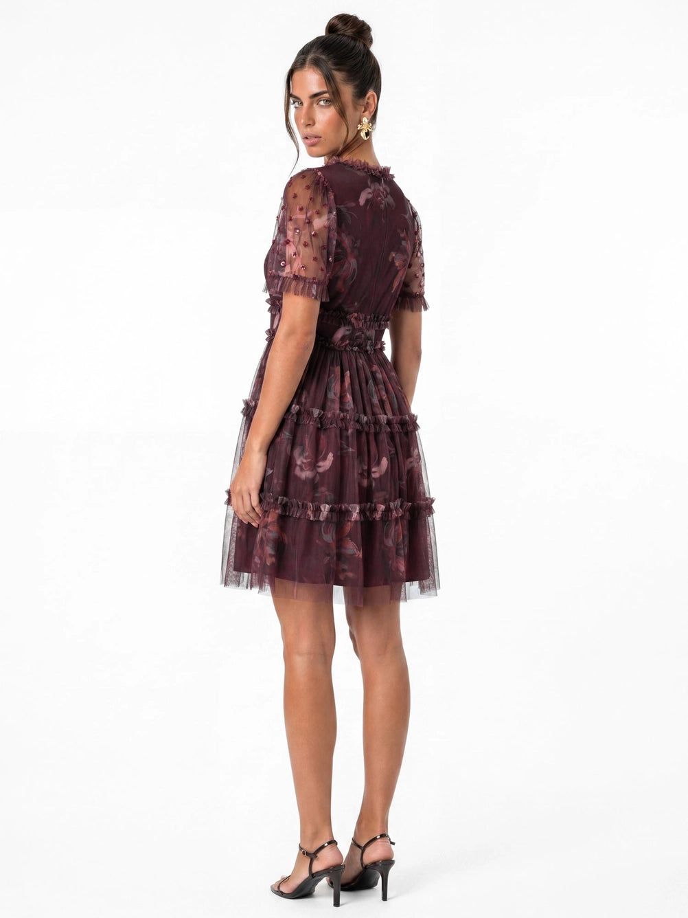 Anaya With Love Embellished Floral Fig Mini Dress