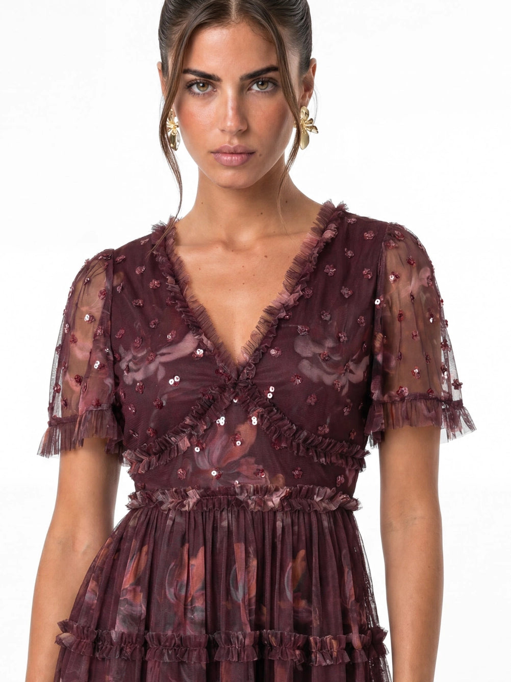 Anaya With Love Embellished Floral Fig Mini Dress