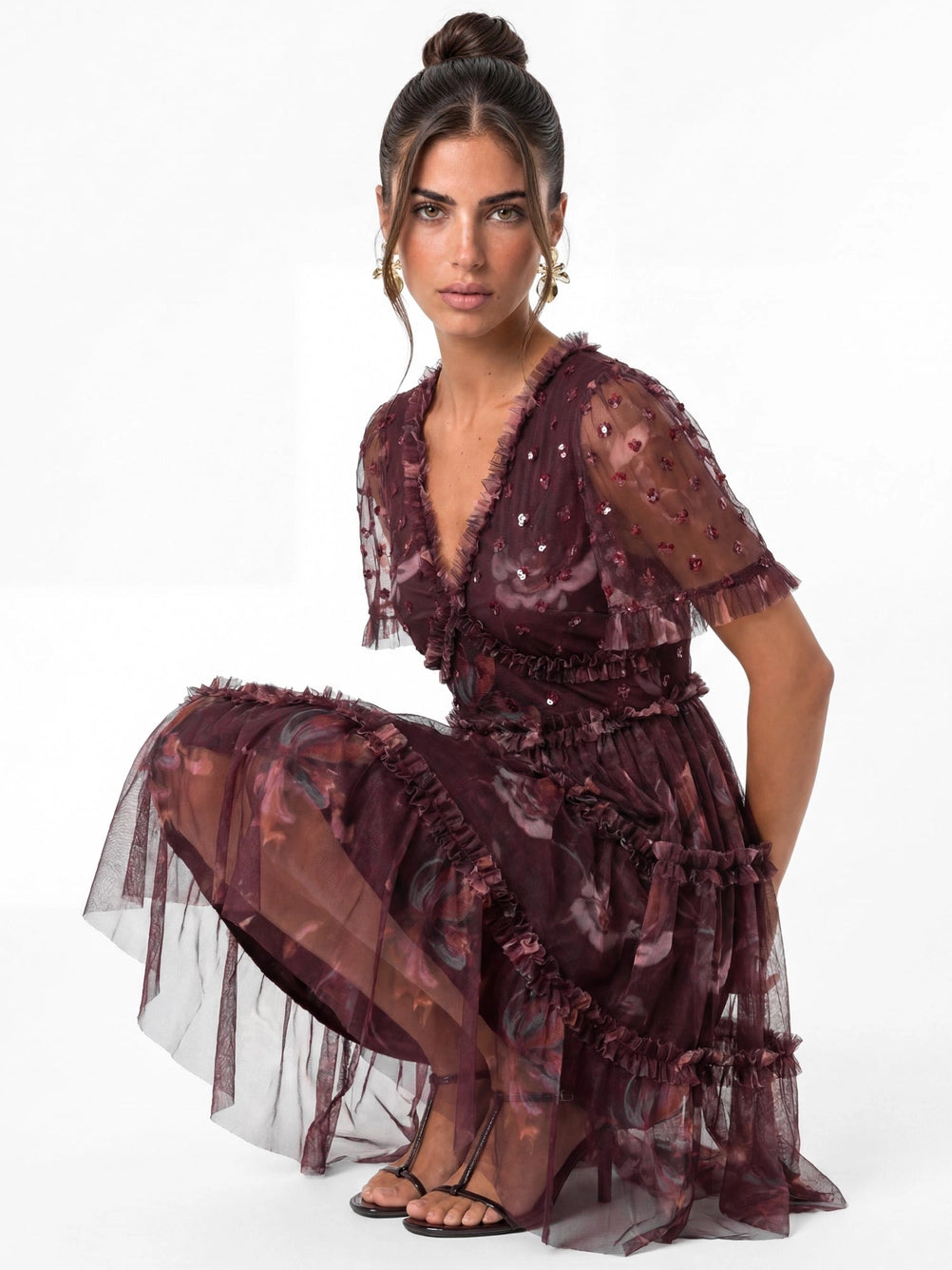 Anaya With Love Embellished Floral Fig Mini Dress