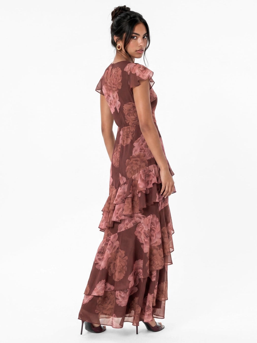 Anaya With Love Wrap Floral Rose Ruffle Maxi Dress