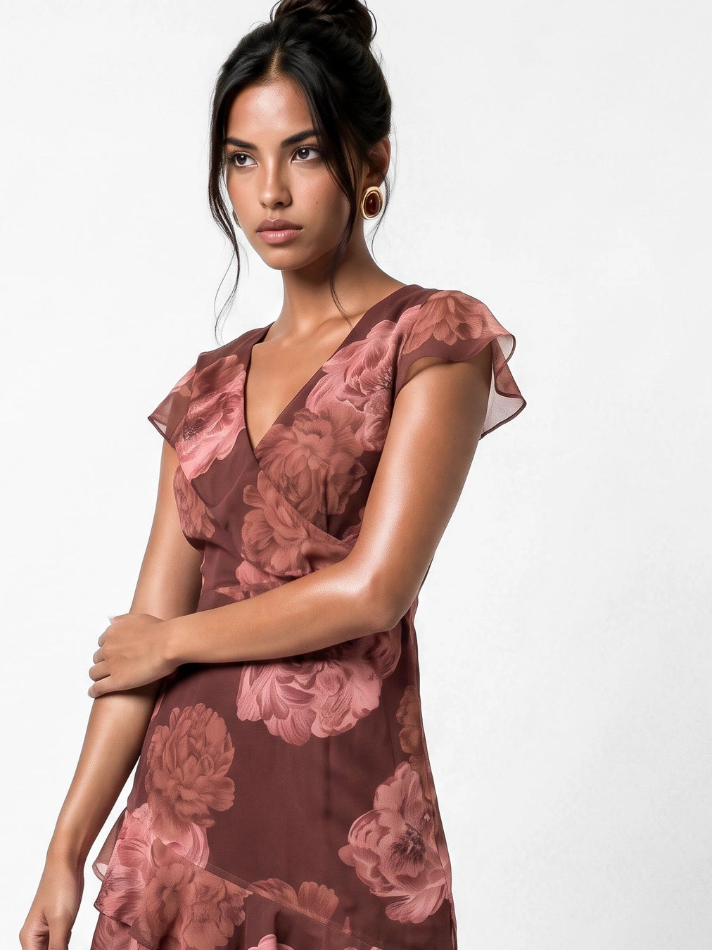 Anaya With Love Wrap Floral Rose Ruffle Maxi Dress