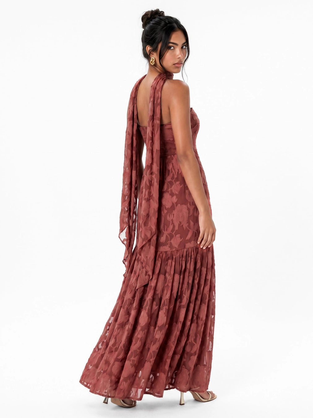 Anaya With Love Bandeau Floral Burnout Maxi Scarf Dress
