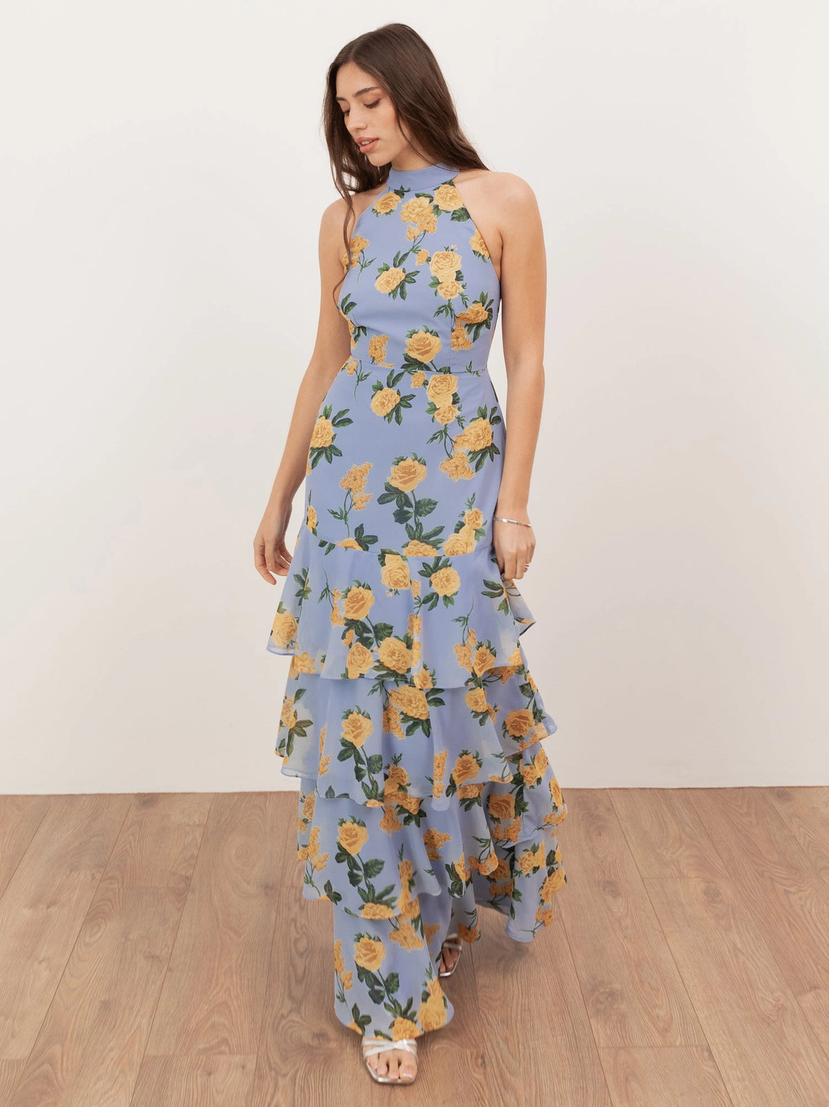 anaya with love halter maxi dress Anaya With Love Recycled Blue Floral Halter Neck Maxi Dress with Sash Maya Deluxe