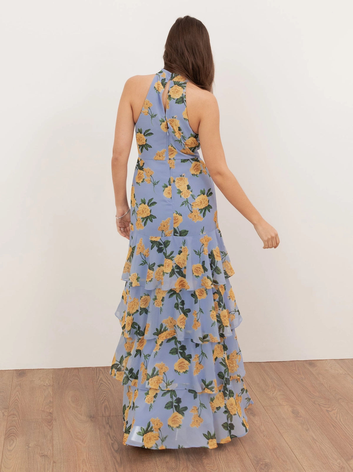 Anaya With Love Halterneck Blue Floral Ruffle Maxi Dress