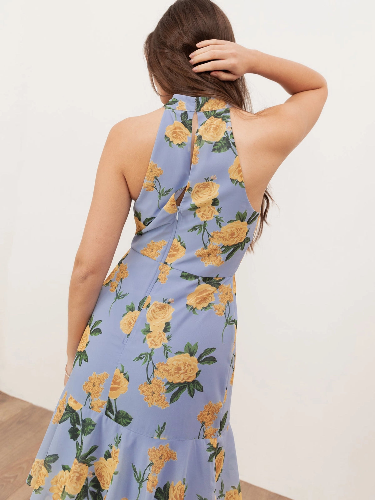 Anaya With Love Halterneck Blue Floral Ruffle Maxi Dress
