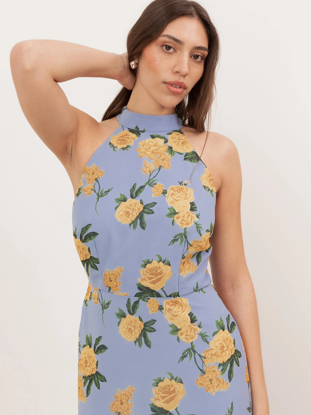 Anaya With Love Halterneck Blue Floral Ruffle Maxi Dress
