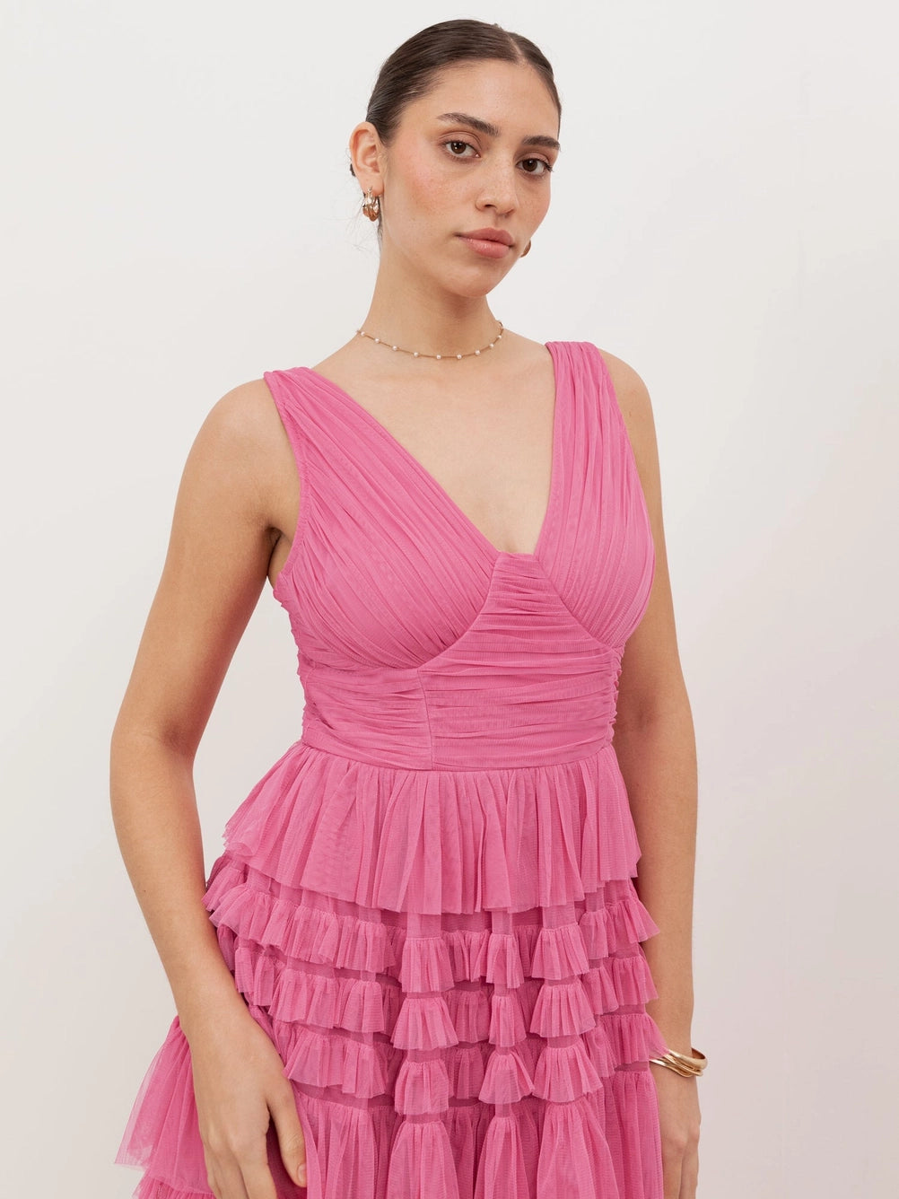 Anaya With Love Hot Pink Tulle Maxi Dress