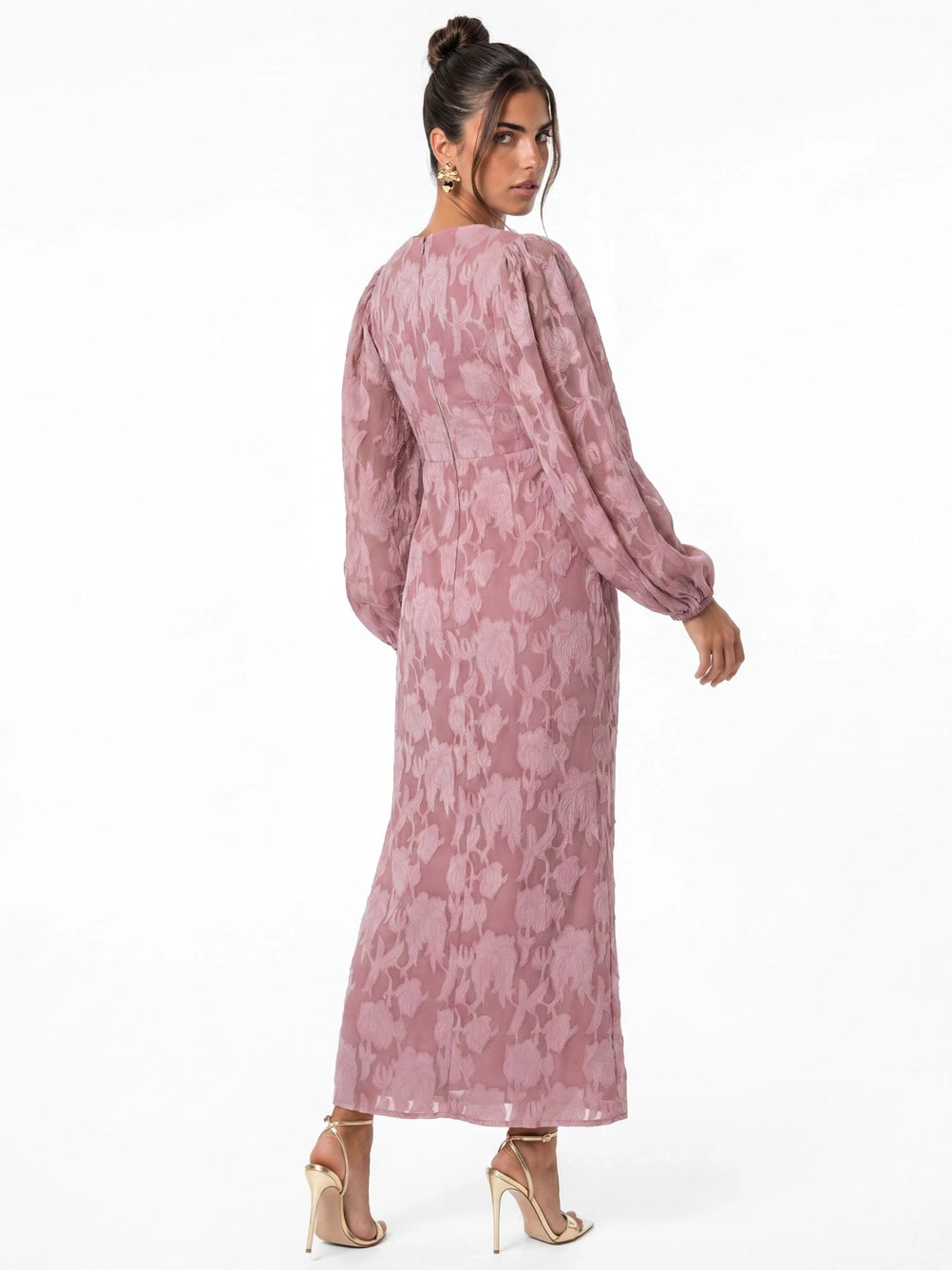 Anaya With Love Mauve Pink Burnout Long Sleeve Midaxi Dress