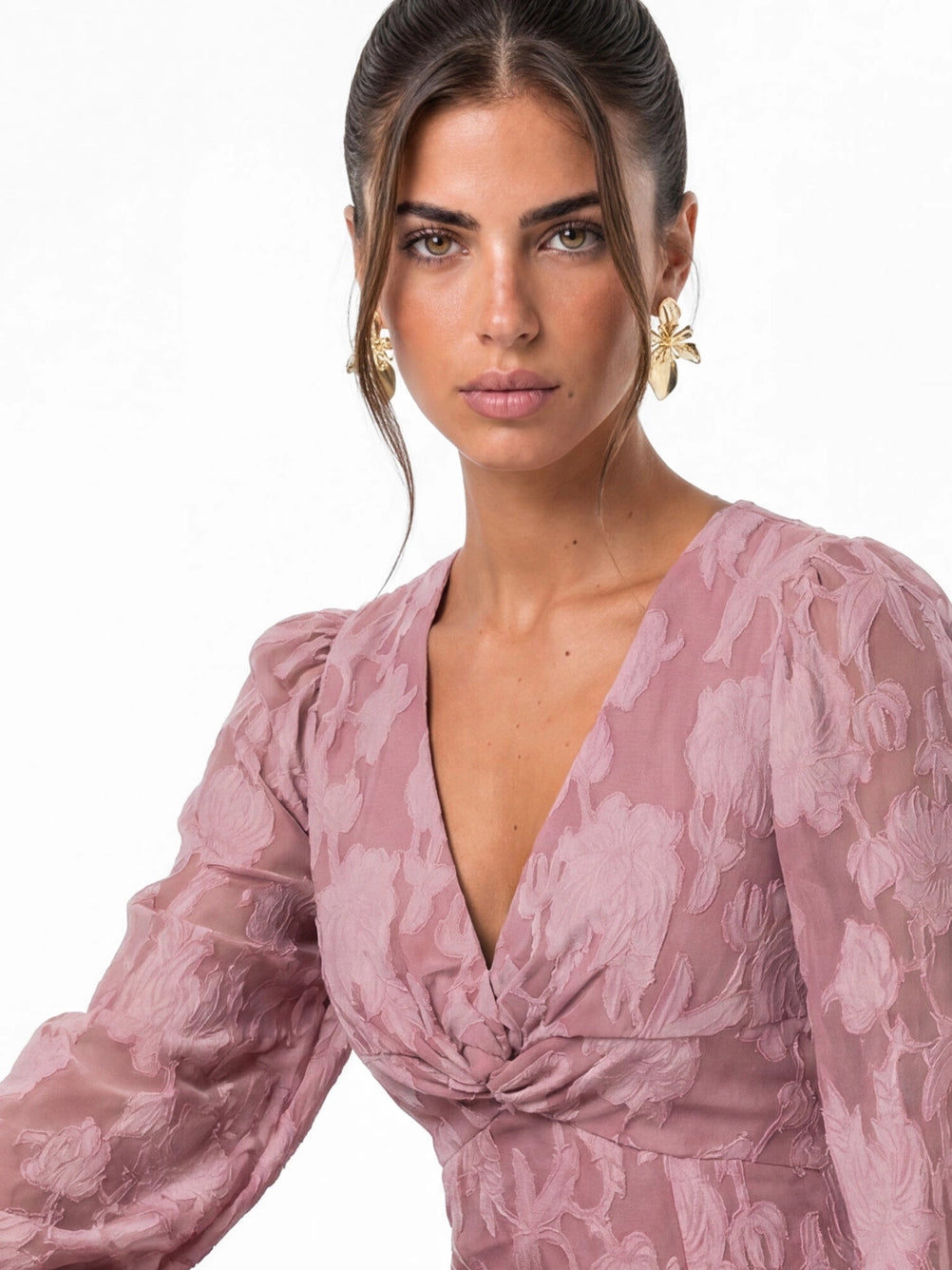 Anaya With Love Mauve Pink Burnout Long Sleeve Midaxi Dress
