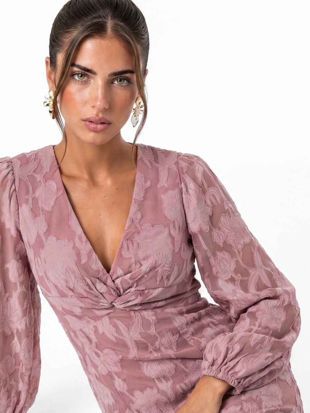 Anaya With Love Mauve Pink Burnout Long Sleeve Midaxi Dress