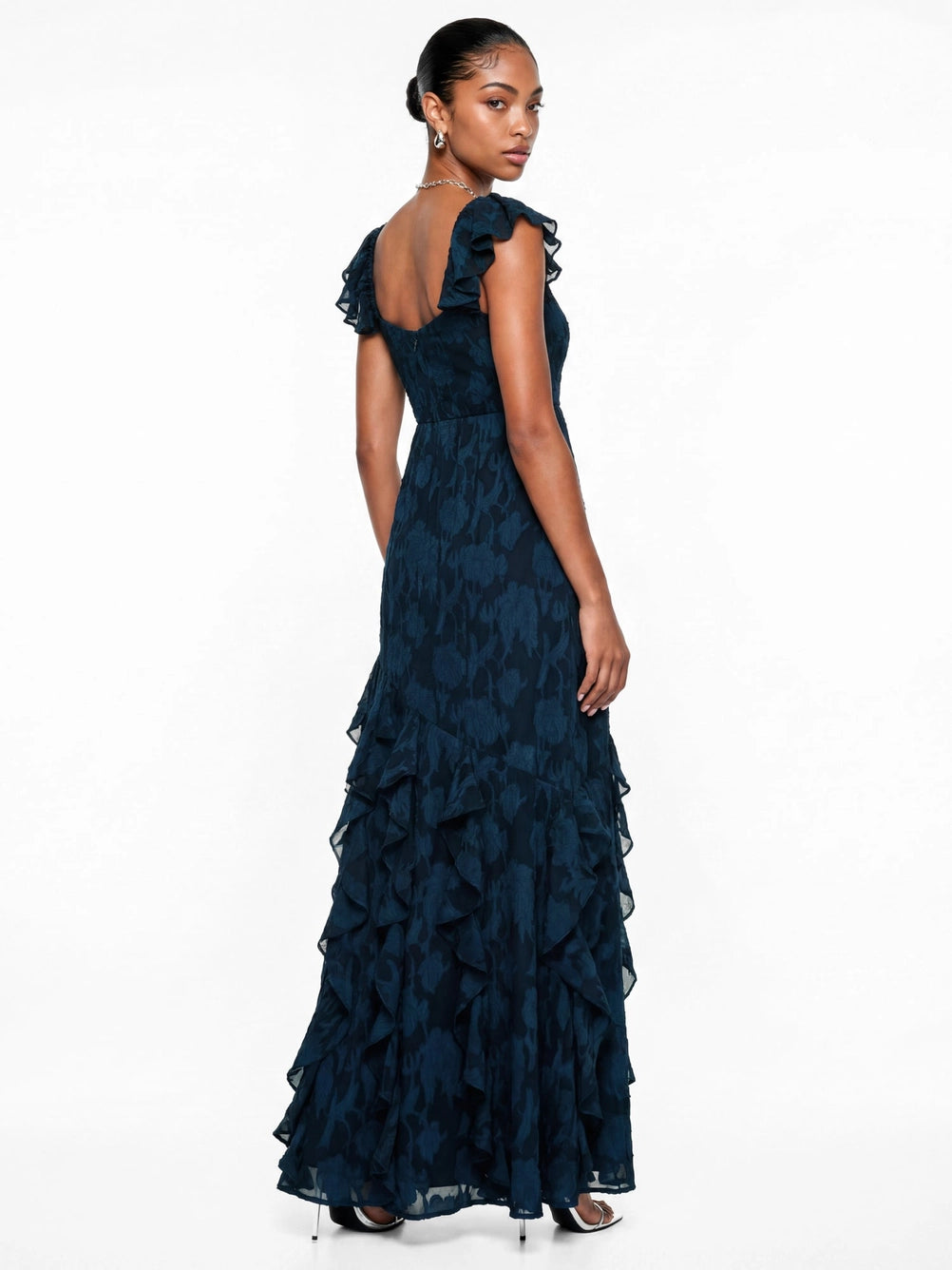 Anaya With Love Floral Burnout Navy Maxi Dress