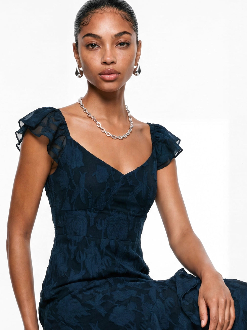 Anaya With Love Floral Burnout Navy Maxi Dress