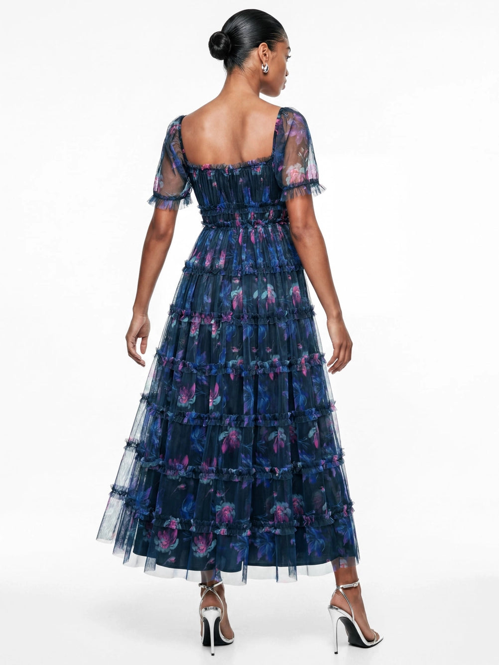 Anaya With Love Navy Floral Print Ruffle Midaxi Dress