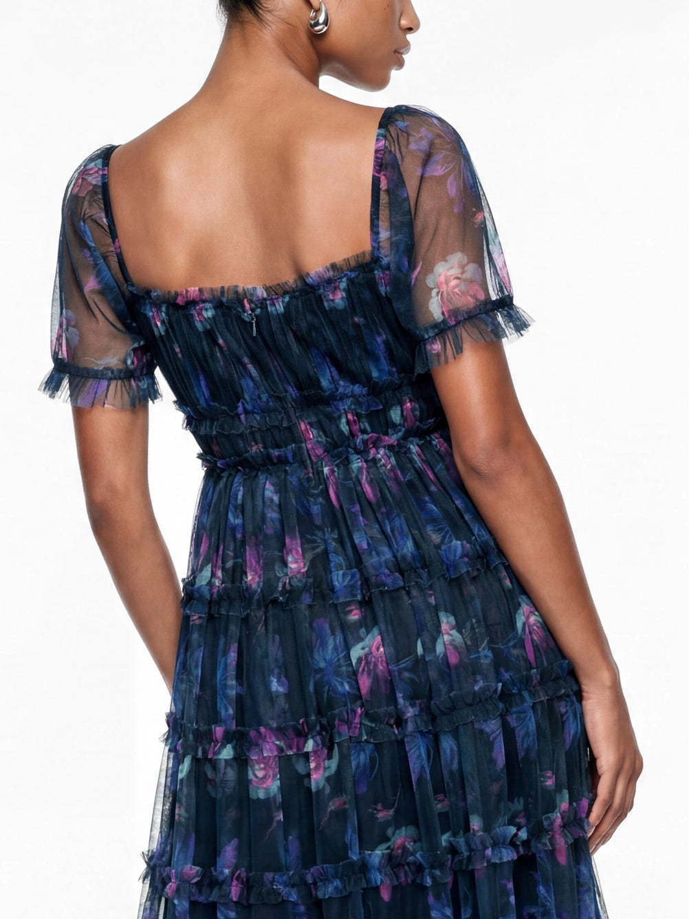 Anaya With Love Navy Floral Print Ruffle Midaxi Dress