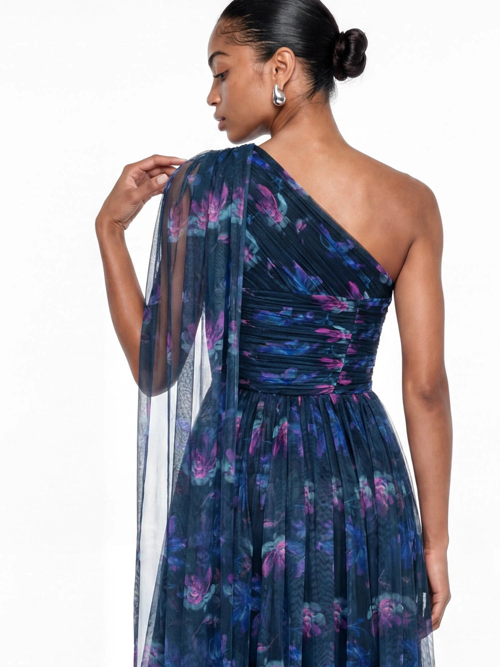Anaya With Love Asymmetric Navy Floral Maxi Dress