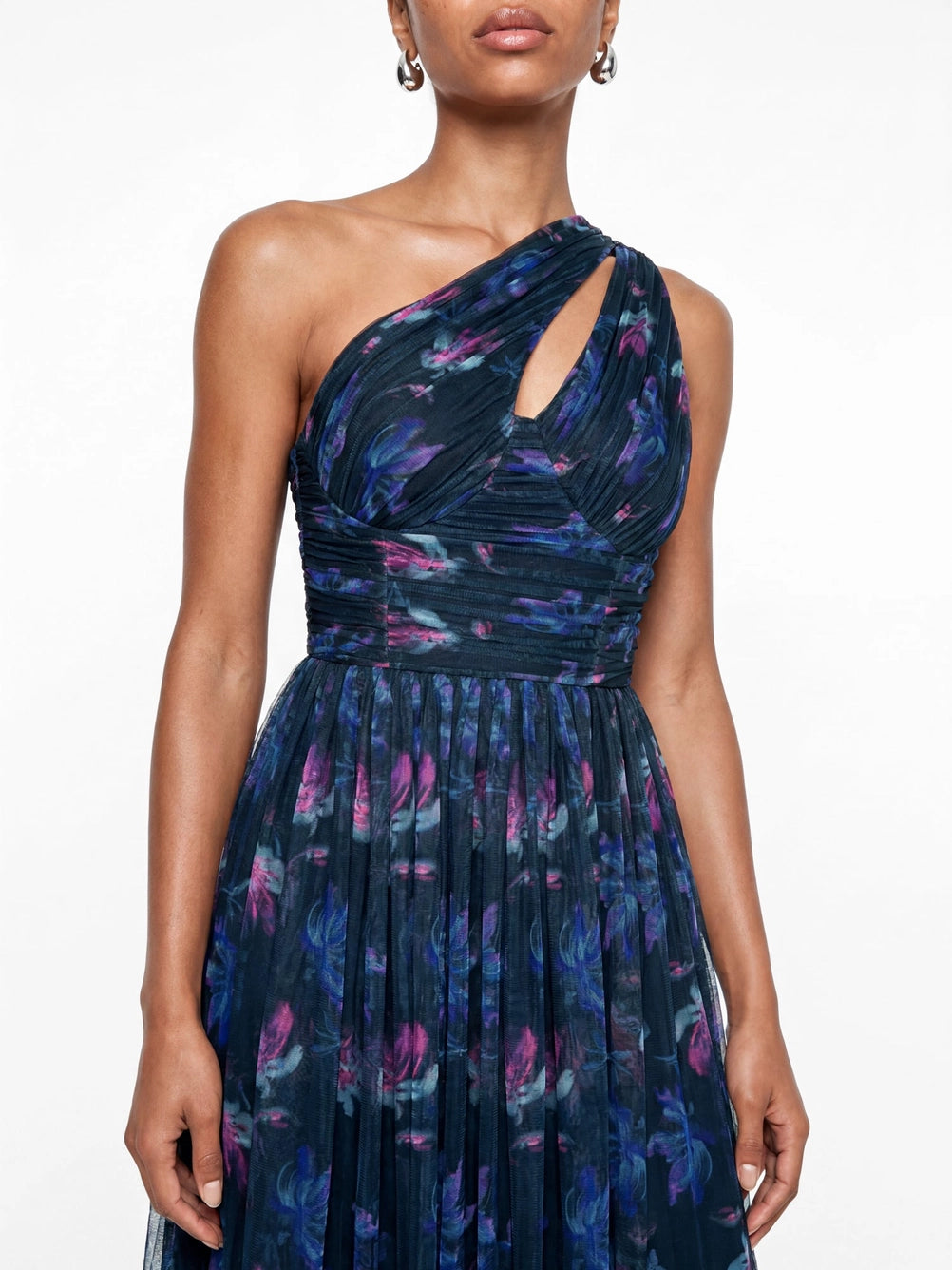 Anaya With Love Asymmetric Navy Floral Maxi Dress