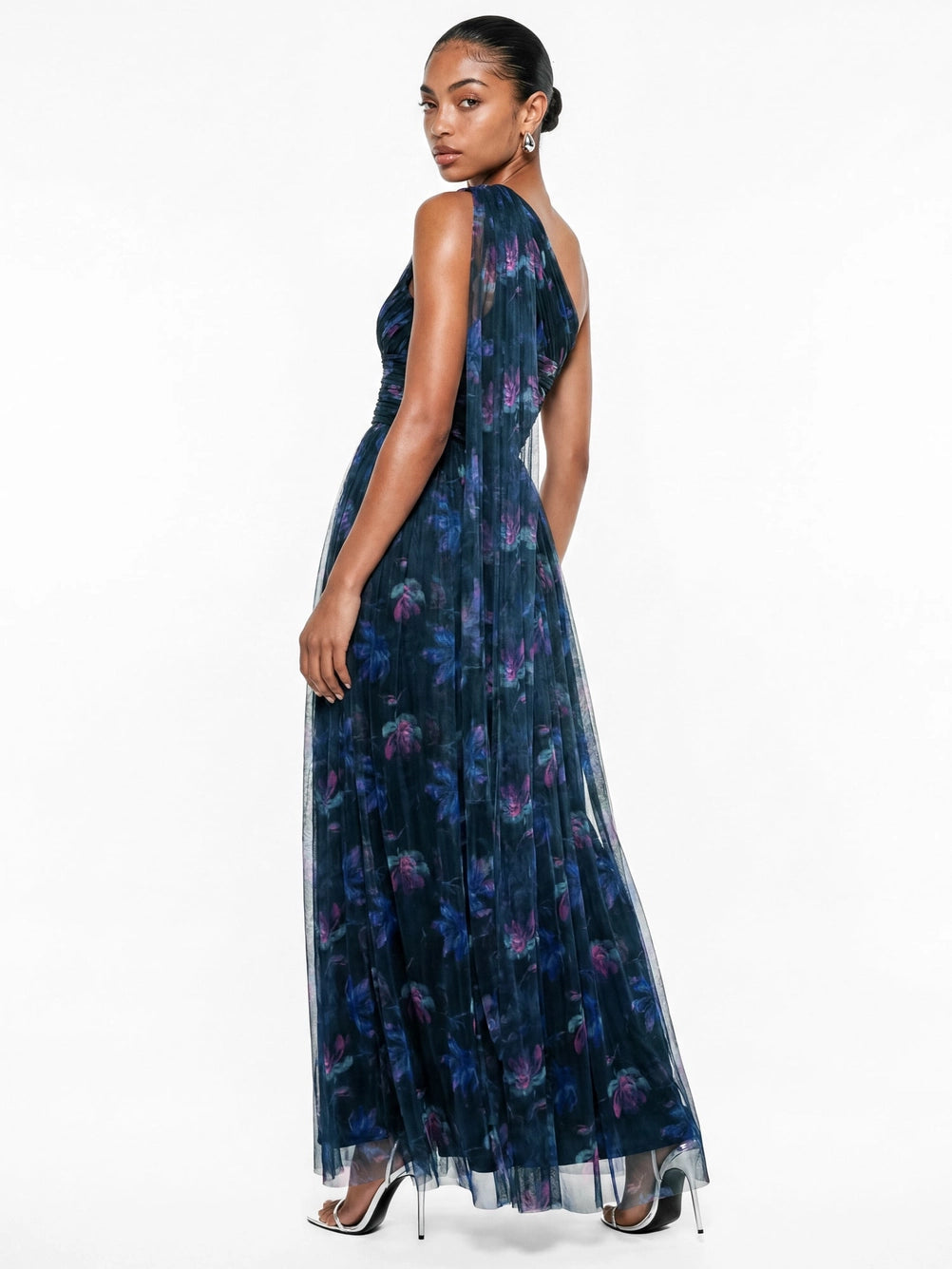 Anaya With Love Asymmetric Navy Floral Maxi Dress