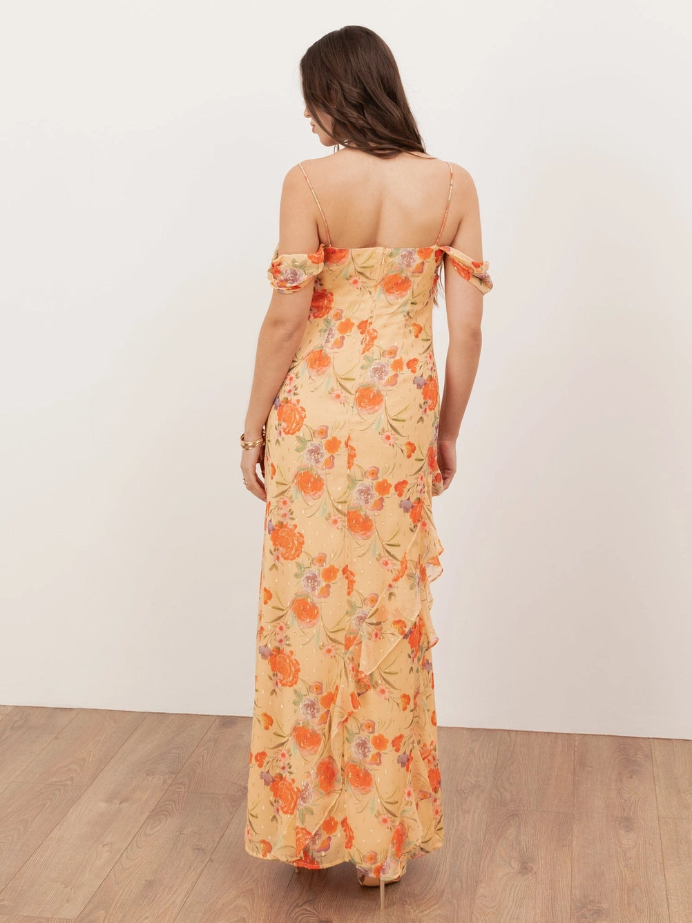 Anaya With Love Orange Floral Cold Shoulder Maxi Dress