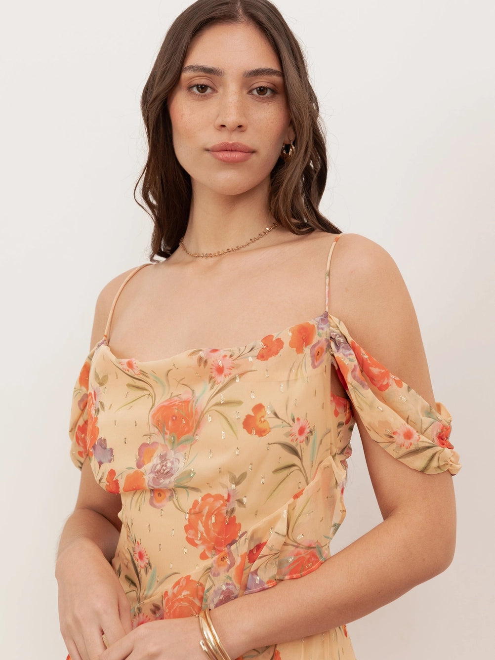 Anaya With Love Orange Floral Cold Shoulder Maxi Dress