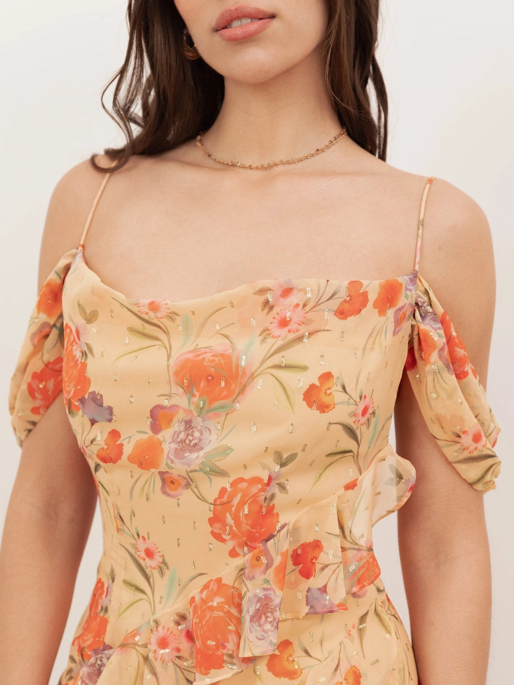 Anaya With Love Orange Floral Cold Shoulder Maxi Dress