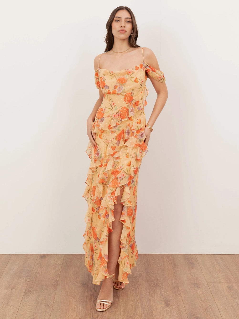anaya-with-love-orange-floral-bardot-strappy-midi-dress