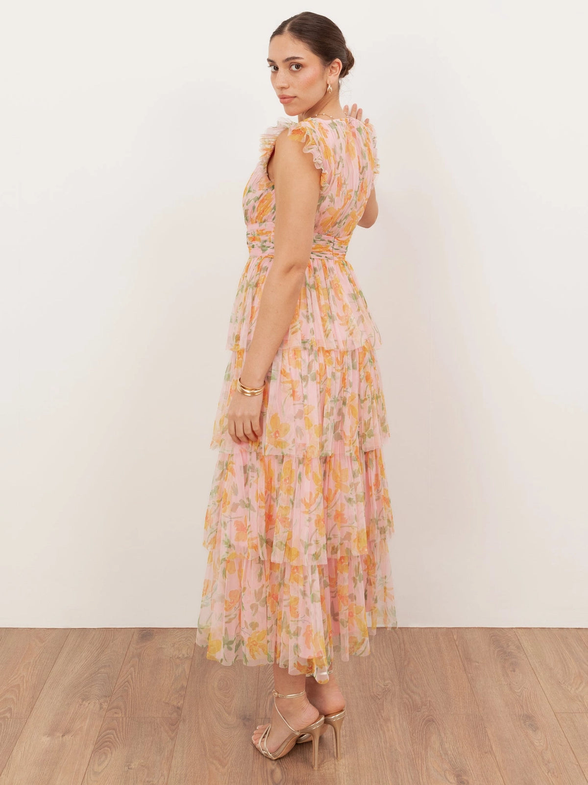 Anaya With Love Pink Orange Floral Tulle Midaxi Dress