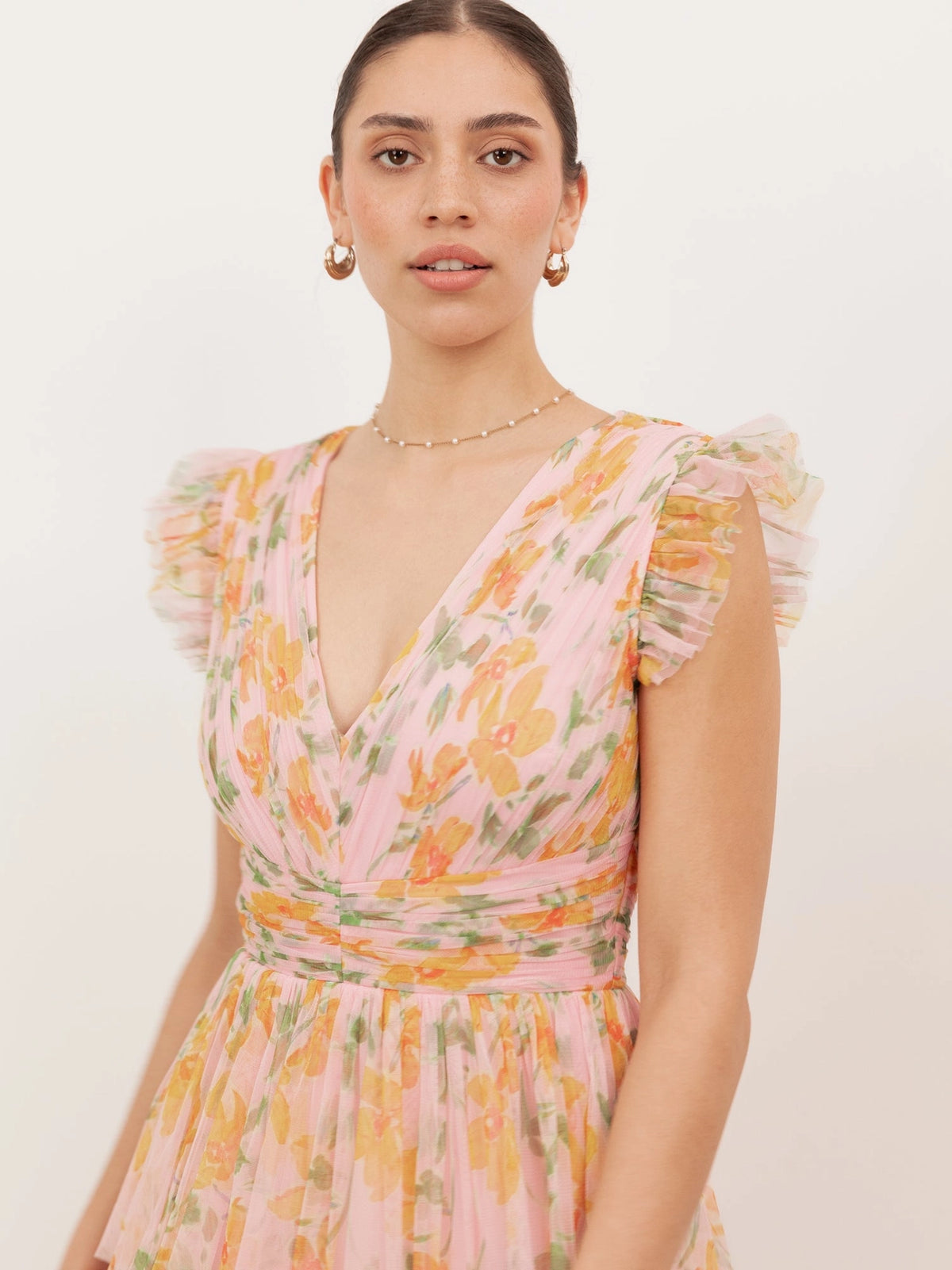 Anaya With Love Pink Orange Floral Tulle Midaxi Dress